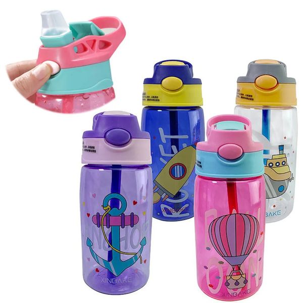 480ml Kids Kids Sippy Cup Water Garrafs Creative Cartoon Feeding com canudos e tampas Spill à prova de crianças portáteis Drinkware 240422