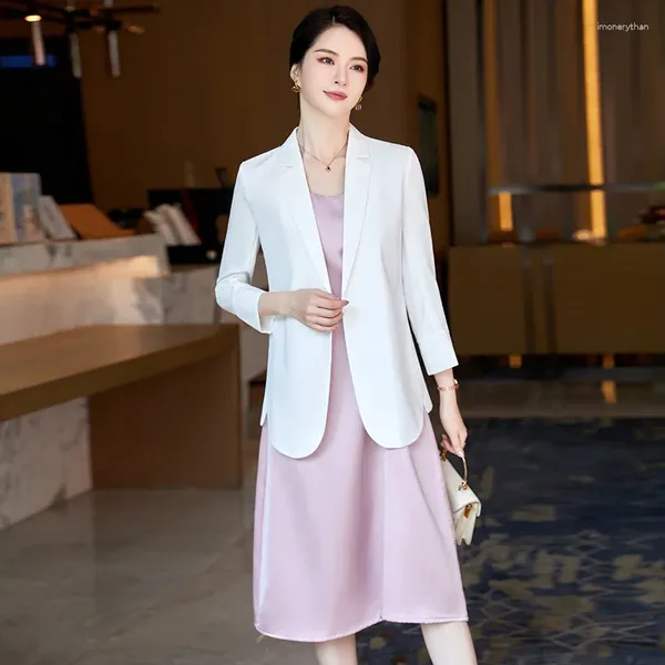 Vestidos de trabalho 2024 Primavera Summer Summer Feminino feminino coreano cor sólida blazer blazer vestido de moda de moda