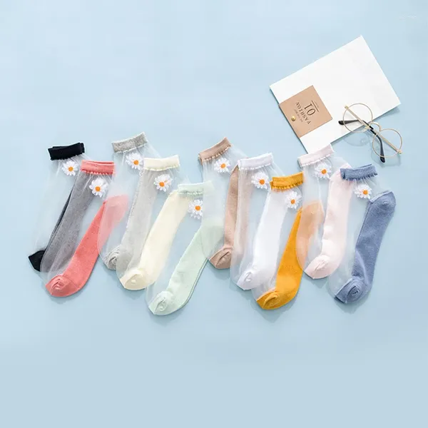 Frauen Socken Frauenstrümpfe kleine Gänseblümchen Mädchen Baumwolle japanische dünne transparente Glassische