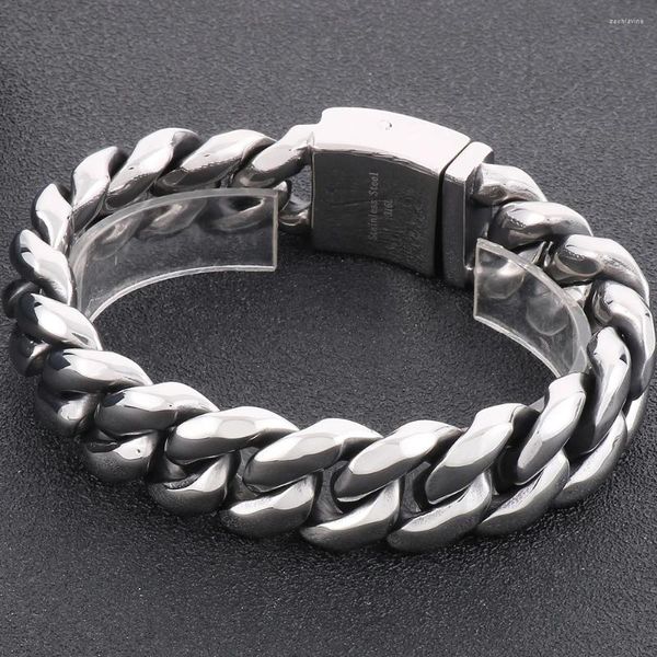 Pulseira de link pulseira para homens massivos largura de 19mm larga curva de pedaços em cadeia cubana em aço inoxidável de aço masculino jóias masculinas meninos