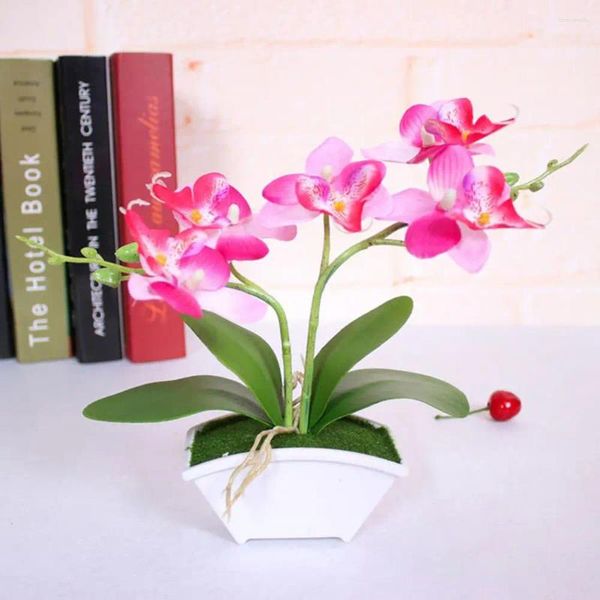 Flores decorativas Falsas Phalaenopsis Flower Bonsai Like Like Like Portable Touch Real Touch Artificial Pote Decoração de Casamento para Festa