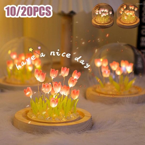 Fiori decorativi tulipano a batteria leggera a batteria a batteria 10/20pcs simulazione a led luce notturna decorazione del letto fatta a mano