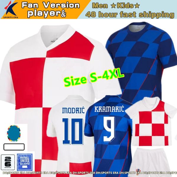 2024 Hırvatistan Futbol Forması Yeni 2024 Hırvat Milli Takımı Modric Kovacic Pasalik Perisic Futbol Gömlek Erkek Çocuk Kiti Eve Beyaz Uzak Mavi Erkekler S-4XL Üniforma