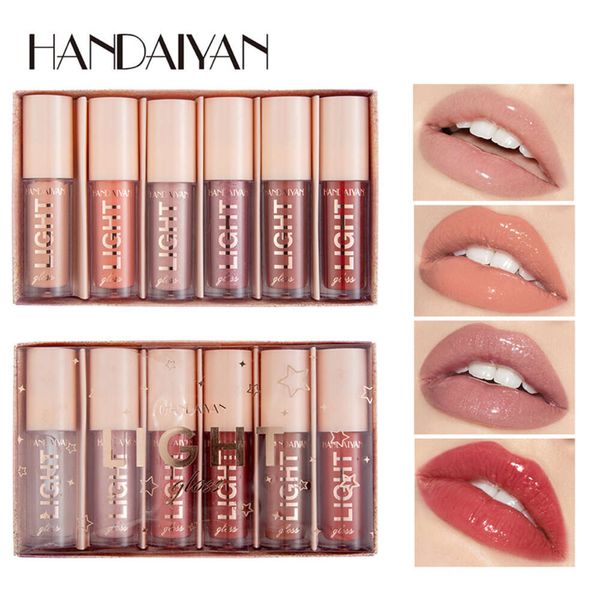 Bordo a bordo esplosivo handiyan specchio lucido gloss vernice liquido vetro rossetto a 6 pacchetti labbra gloss box regalo