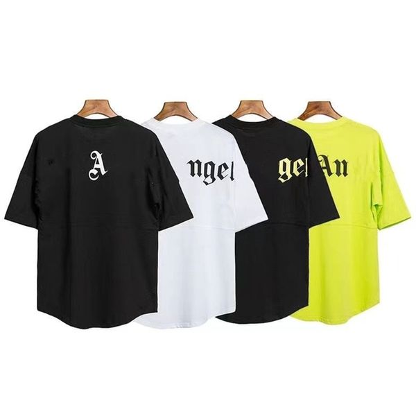 Palmangle Classic Logo Print T-Shirt Designer-Shirts T-Shirt Übergroße Schwergewichts-T-Shirt Kurzarm Sommer Baumwolle Schwarz großes Logo auf dem hinteren gelben grafischen Tee xl