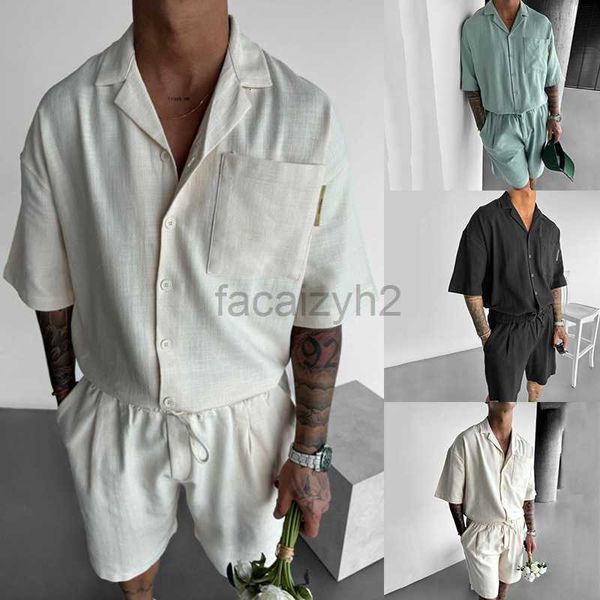 Men's Tracksuits Streetwear 2024 Verão Casual Pocket Pocket Pocket Design solto de manga curta short shorts masculino seto de moda de duas peças