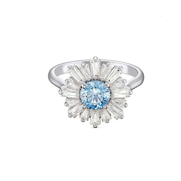 Neckellos für Frau Swarovskis Schmuck Hochversion Blau Sonnenblumen Ring Weibchen Schwalbe -Element Crystal Daisy Ring weiblich