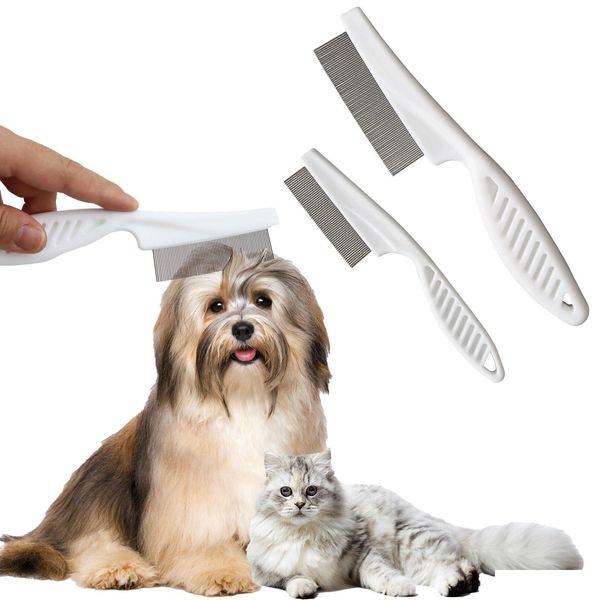 Cachoramento de cachorro mtifuncional pente pente de peixe ruptura de manchas de pulverização de pulgas para gatos 2 em 1 dentes de dentes aço inoxidável penteando mas duplo-s dh4zj