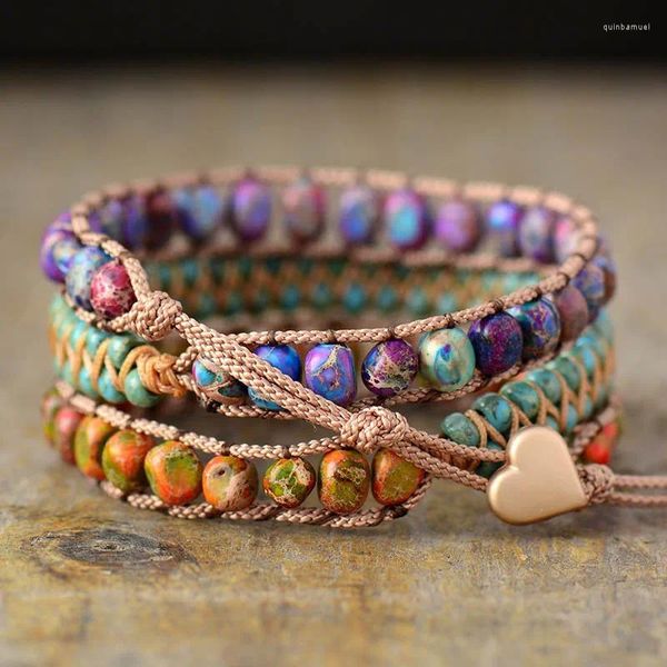 Bracelets de charme que vendem pulseira de cordão ajustável para mulheres de botão fosco Multi-camada Imperial Turquoise Jóias Acessórios