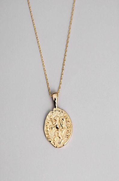 Leouerry 925 Sterling Silver Irregular Coin Coin Necklace fatte a mano Ancient Roman Leon Relief Collane per donne gioielli fine Q3083066