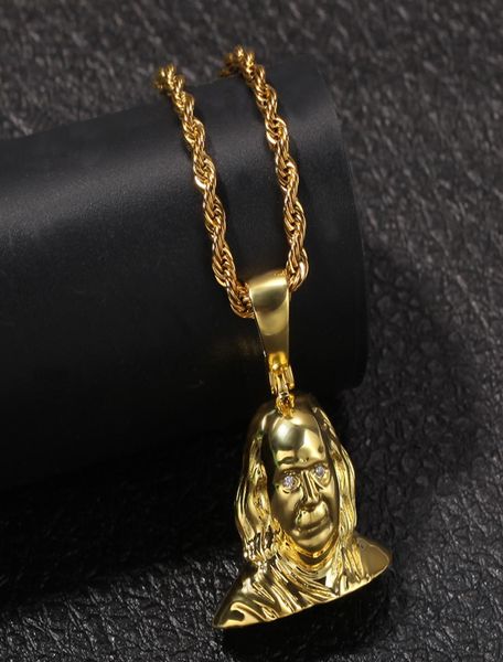 New Designer 18K Gold Gold Gold CZ Hip Hop President Head Paindant Necklace Chain for Men Personalized Hiphop Jew3593334