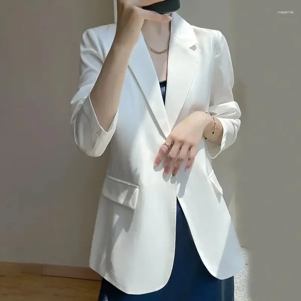 Frauenanzüge Blazer Langarmes Vintage Temperament Solid Farbe Elegante Straße All-Match OuterWears Chic Tops Kleidung