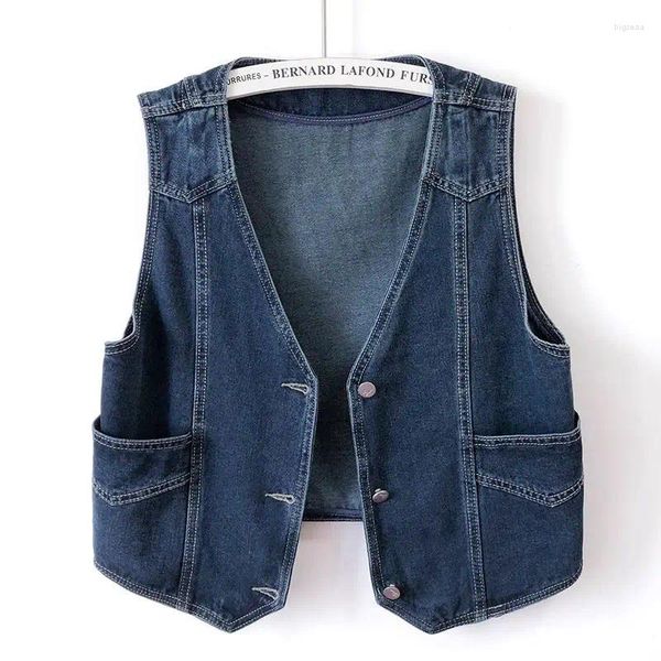 Frauenwesten 2024 Frühling Herbst Short Denim Weste Jacke Single Breasted Korean Slim Casual Jeans Weste Tops Chaleco Mujer