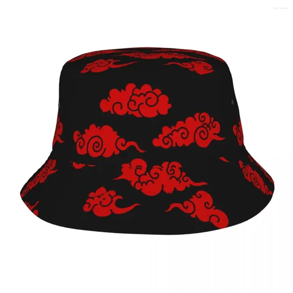 Beretti Cappello da secchio di nuvola rossa per coppia pattern anime Cappelli pescatori casuali tappi da viaggio in spiaggia per la protezione solare stampata da Hawaii