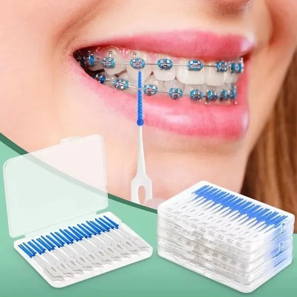 Escova de silicone interdental 40pcs/caixa de dente dental pincel entre os dentes de dente de dentes com fios de limpeza oral ferramentas