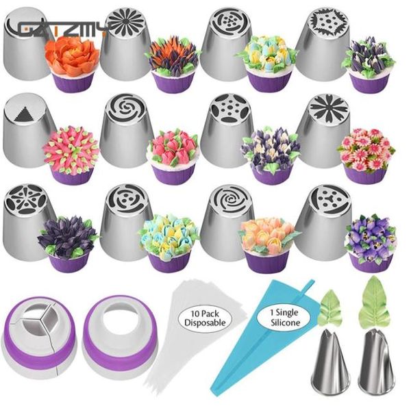 Ferramentas de decoração de bolos 27 PCs Conjunto de bocais russos de tubulação de gelo Tulip