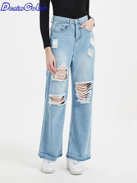 Frauen Jeans Jeans Denimcolab 2024 Frauen Mode zerrissen nicht strecher loser Denim Weitbein Hosen Ladies Streetwear Hohe Taille Hosen