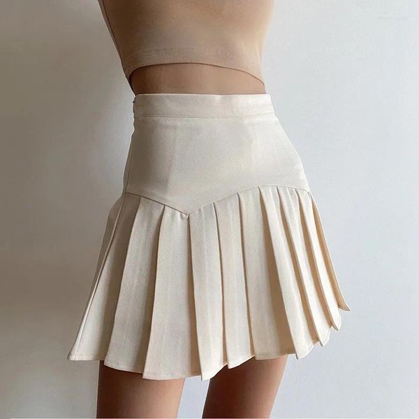 Saias de estilo preppy alta cintura plissada mini-saia mulher y2k kawaii vintage primavera verão A-line uniforme escolar zíper dança