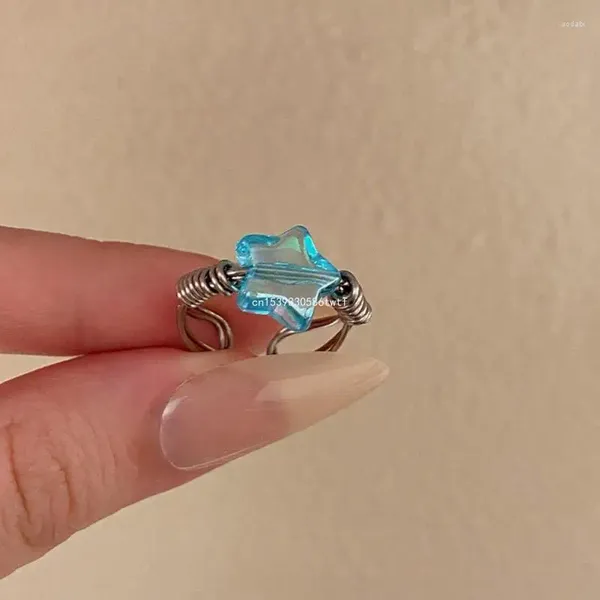 Кластерные кольца сияющие пальцы кольцо синее хрустальное звезда ювелирные изделия винтажные регламентальные для женской девочки подарок пентаграмма ринг
