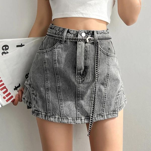 Saias com cinto de corrente cinturão assimétrica shorts de jeans saia de verão de rua coreana moda sexy casual high girls 2024