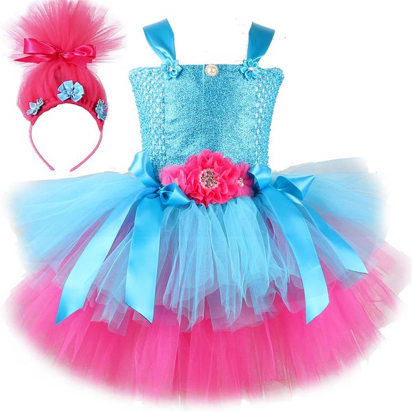 Trolls abito tutu per ragazze principessa poppy costumi di compleanno per bambini elfi abiti di Halloween ragazza fata fiore outfit 240429