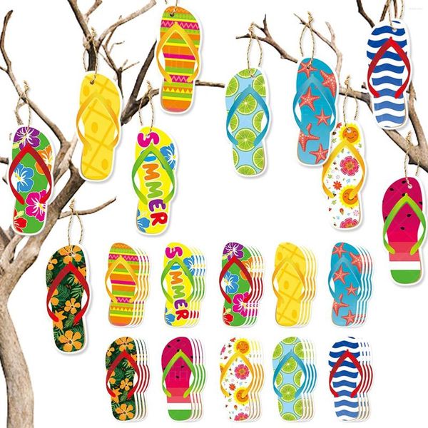 Estatuetas decorativas 30pcs com janela de corda Holida de férias tropicais de verão pendurado chinelos de chinelos de papel havaí decoração para chinelos de árvores