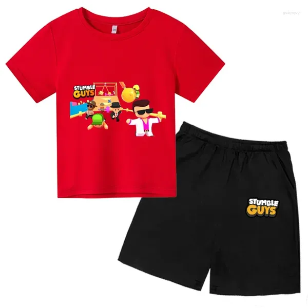 Bekleidungssets Jungen Sommerspiel Stumble Jungs Cartoon Print Casual T Shirt Set Girls Sportanzug Kurzarm 4T-14T Kids Tops