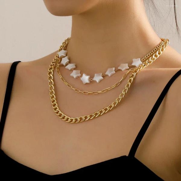 Подвесные ожерелья Lost Lady 2024 Имитация жемчужная пентаграмма Ladies Chain Short Simple Art Art Fresh Girl Gift Jewelry Wholesale