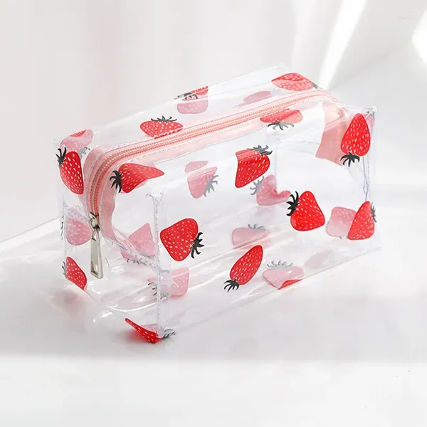 Sacchetti cosmetici Fashion PVC Transparent Makeup Borse Flower Fruit Stamp Amore PUOT