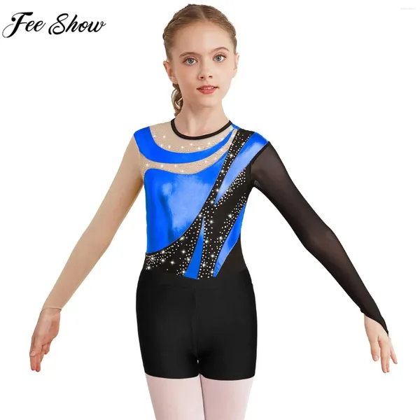 Roupas conjuntos de roupas infantil garotas dança de balé de collant skate ginástica acrobacias sportsutuit esportivo com shorts de manga longa