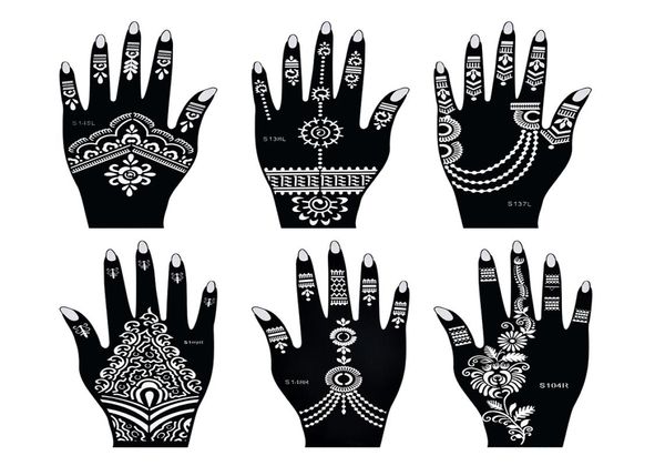 Tatuaggio henny stampini mehndi india kit stampini tatuaggio henny per pittura a mano vernice per finger body vernice 6pcs tatuaggi temporanei9360152