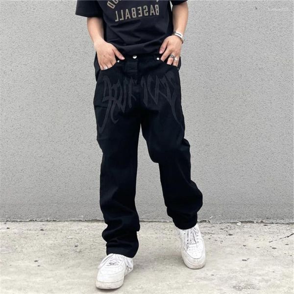 Kadınlar kot y2k erkekler moda sokak kıyafeti işlemeli alçak mol pantolon düz hip hop denim pantolon erkek kıyafetler pantalon homme