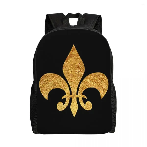 Backpack Customized Gold Foil Fleur de lis Frauen Männer Modebuchbag für School College Fleur-de-Lys Lily Blumenbeutel