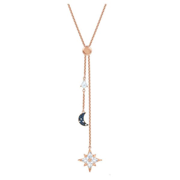 Neckstahl für Frau Swarovskis Schmuck passende y-förmige Sternmond Quasten Halskette Weibliche Swarovski-Element Kristall Schlüsselblatt Kette Weiblich