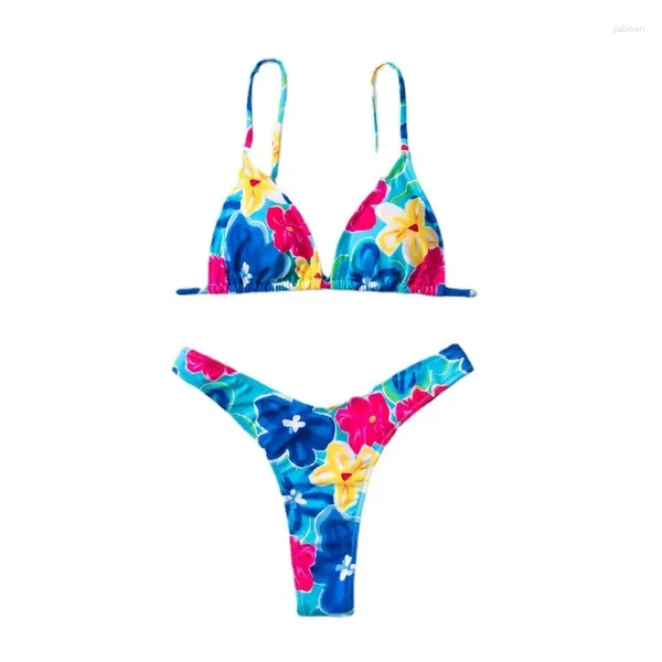 Bikini in vita alta da bagno femminile per donne per donne Stampare i fondi di controllo della pancia spingendo su costumi da bagno a 2 pari.