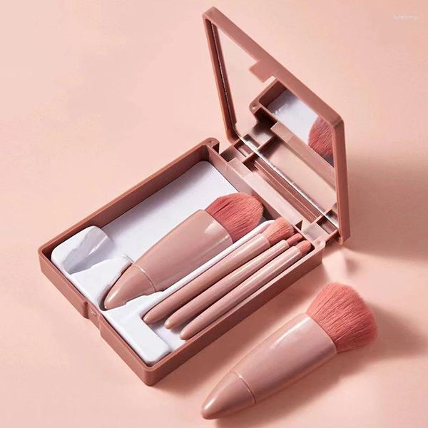 Pincéis de maquiagem mini escova de olho na caixa de espelho rosa cabelos macios 5pcs blush tamanho portátil conjunto de beleza Ferramentas profissionais de beleza