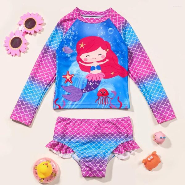 Корта для одежды для девочек малыша Rashguard Две купальные купальники детский мультфильм с длинным рукавом костюмы для купальника для плавания ребенка