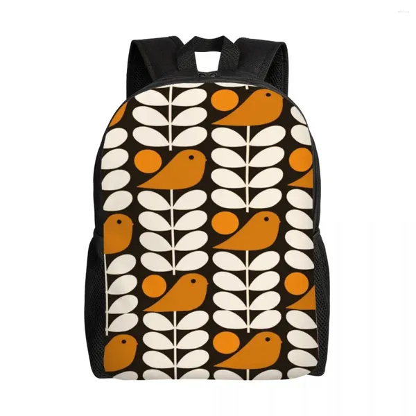 Рюкзак Multistem Birds Black White Orange Men School School School School School Book Back подходит для 15 -дюймового ноутбука Orla Kiely Scandi Bags