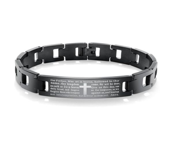 MEN039S Black Biker Chain pesada Lord039S Bracelete cruzada de oração em aço inoxidável2923662