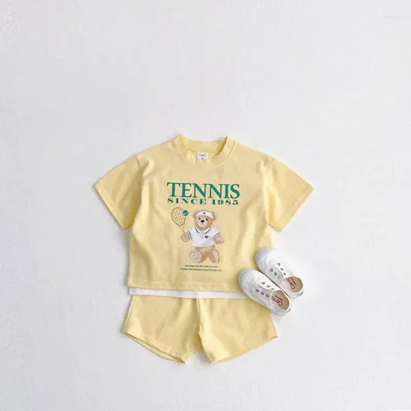 Bekleidungssets 2024 Sommer Boy Girl Baby Cartoon Bär T-Shirt Anzug Kinder Tracksuit Mode Kinder Baumwoll Tennis Kurzarm Tops Shorts Shorts