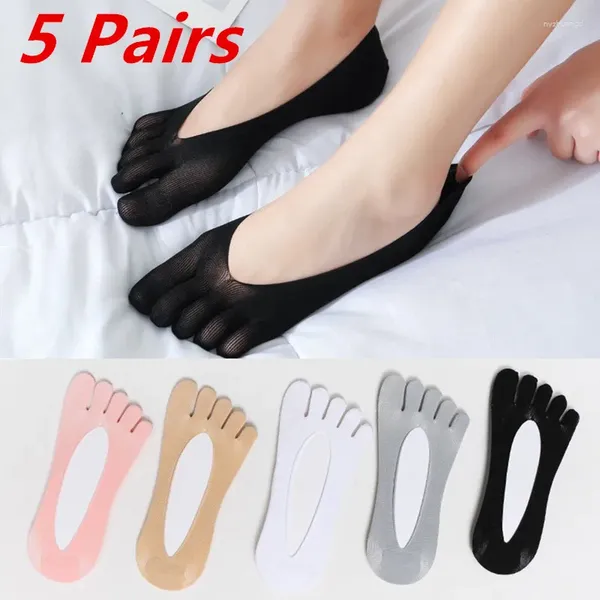 Meias mulheres 1/3/5Pairs Women's Summer Five Finger Ultra-Thin Fild Funny Toe Invisible Sock Silicone Non Slip Velvet