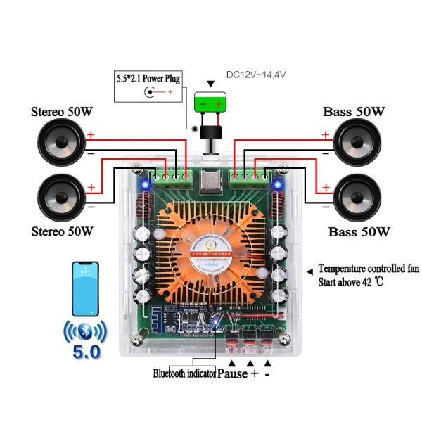 Amplifikatör HIFI Bluetooth 5.0 TDA7850 4 Kanal 50W*4 Araç Stereo Ses Subwoofer Güç Amplifikatör Kartı Bass Amp Ev Sineması