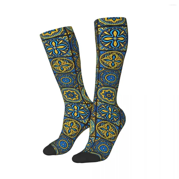 Мужские носки плитка узор в стиле бесшовная зеленый и синий Morrocan Art Unisex Winter теплый счастливый улица сумасшедшие носки