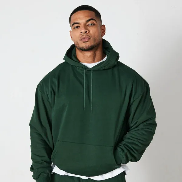 Erkek Hoodies Sonbahar Kış Yeşil Renk Erkekler Polar Sıcak Erkek Sweatshirt Moda Sokak Giyim Sıradan Gevşek Spor Külotu Hoody