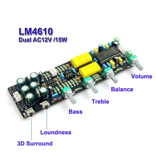Усилитель LM4610 Плата предварительного усилителя 3D окружающий баланс Аудио Прусид НЕ5532 Бас -тройной тона
