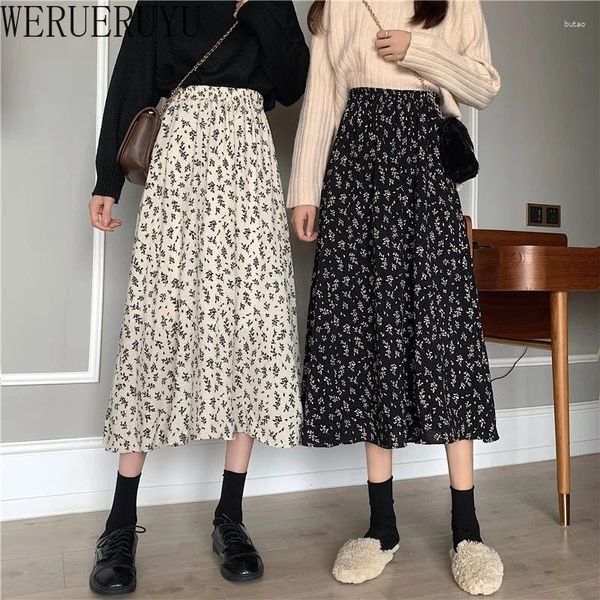 Gonne gonna floreale estiva abbigliamento da donna ad alta vita in alto vintage nero a-line sciolto elegante midi per donne 2024