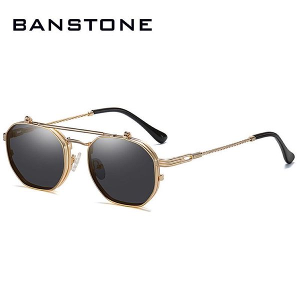 Sonnenbrille Banstone Vintage Steampunk Stil Tint Ocean Objektiv Metal Flip Up Clamshell Brand Design Sonnenbrille 282o