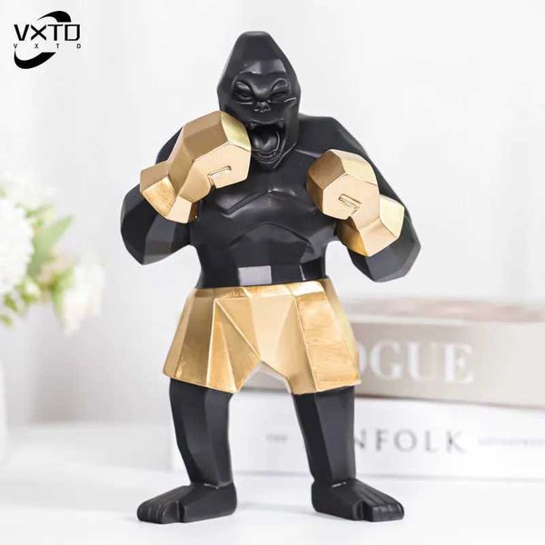 Oggetti decorativi Figurine Nordic Creative Boxing King Kong Sculpture Gorilla Animal Character Figurine Orangutan Disk Home Decor Desk Decor Crafts Gift T240505