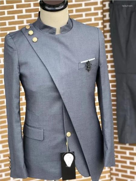 Herrenanzüge Italienisch für Männer Doppelbrust geschichtete Mandarin -Standkragen 2 -teilige Promjacke Hose Custom Bräutigam Hochzeit Smoking 2024