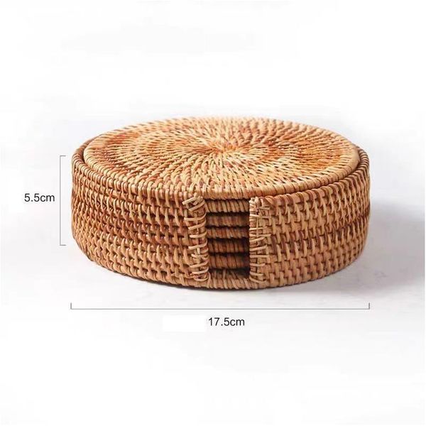 Mats Pads Vietnã Autumn Rattan Tabely Coaster Conjunto de chá Creimonia Cerimônia de Ferro Pote de Ferro Ponto de Caso Insação de Argila roxa Deli Deli HomeFavor Dhv74